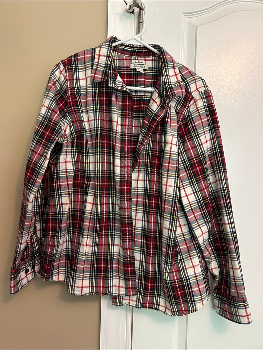 L.L. Bean Red, White & Black Plaid Flannel Shirt
